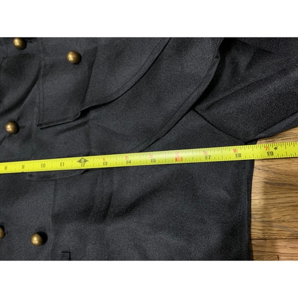 Black Ruffle Cape Maxi Trench Coat Gothic Victorian Steampunk Brass Button Long - Picture 7 of 7